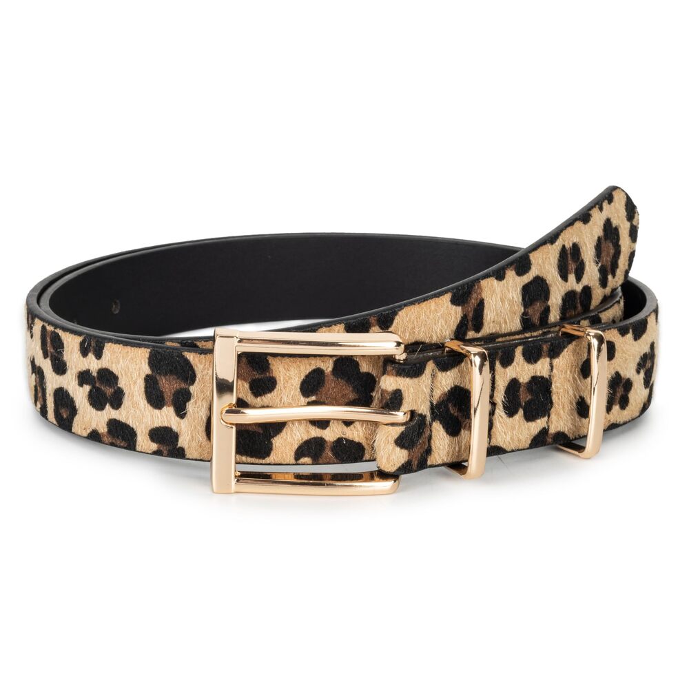 Leopard Print Haircalf Belt with Gold Buckle